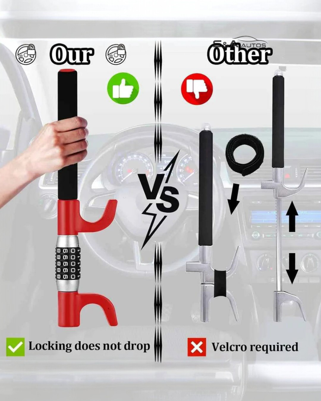 Car Steering Wheel Combination Lock – Anti-Theft Security Bar