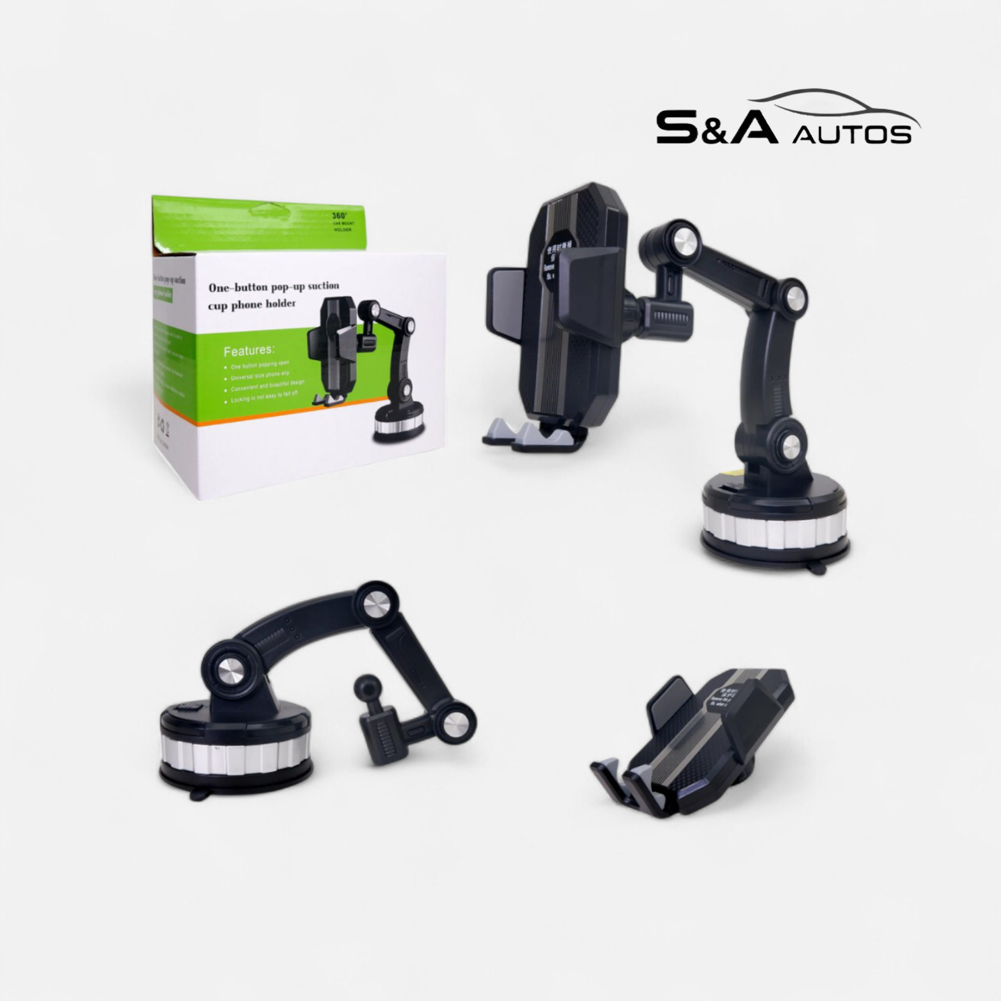 Premium 360° Rotating Long-Arm Car Phone Mount – Universal Ultra-Stable Suction Cup Holder