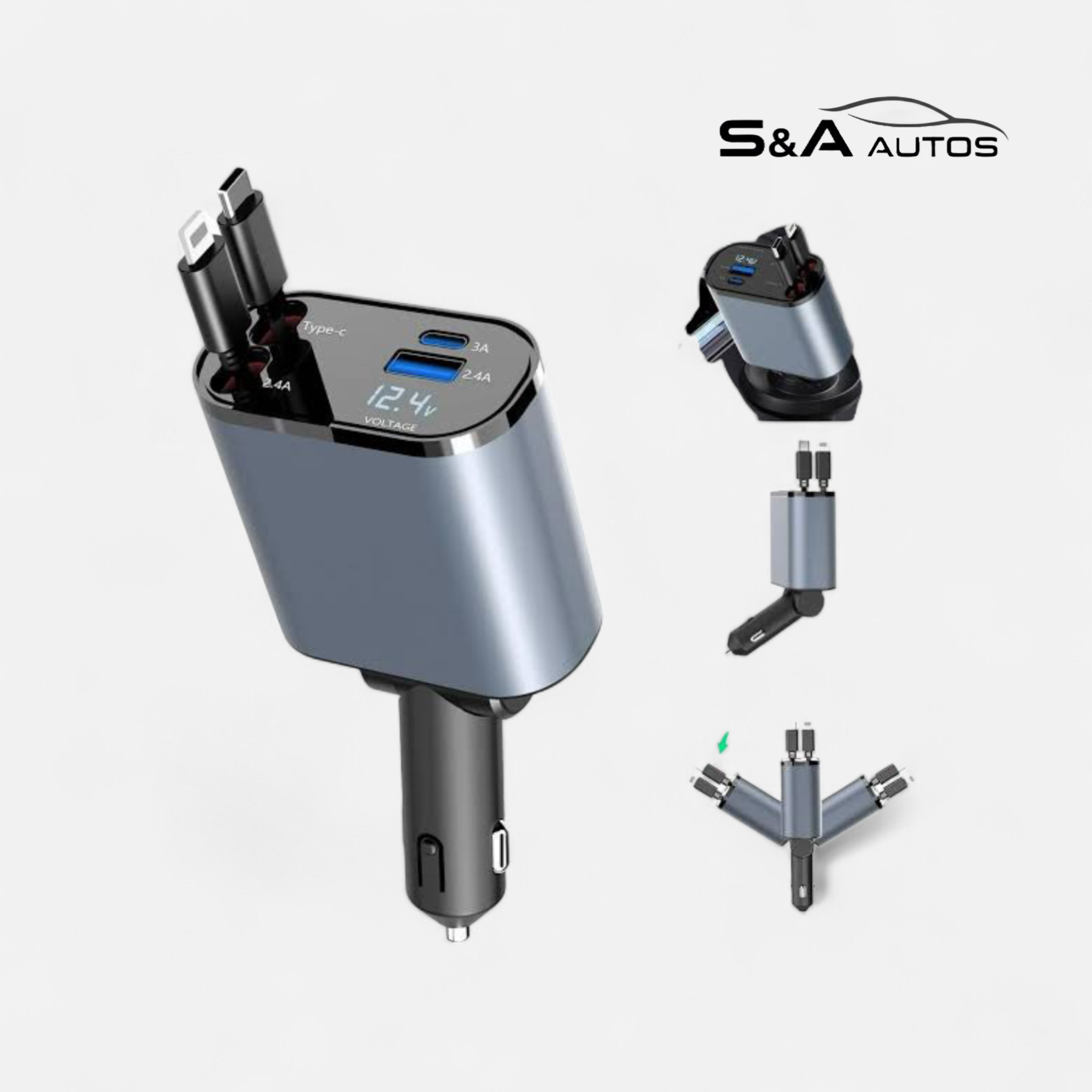 Title: 120W Super Fast 4-in-1 Retractable Car Charger | Universal Fast Charging for iPhone & Android