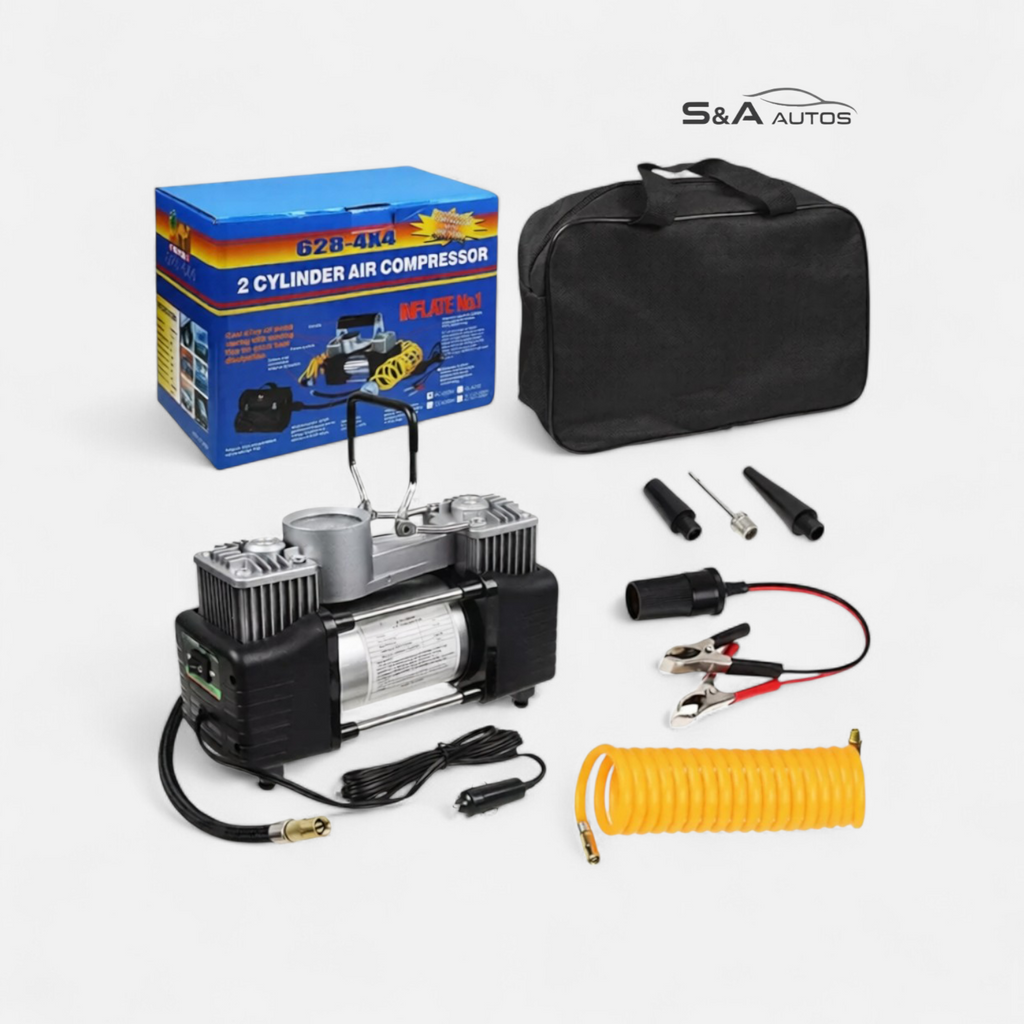 628-4K4 Dual Cylinder Air Compressor – Heavy Duty Portable Tire Inflator Kit