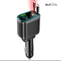 4-in-1 Fast Charging Car Charger with Retractable Cables Star Light & voltage dsiplay