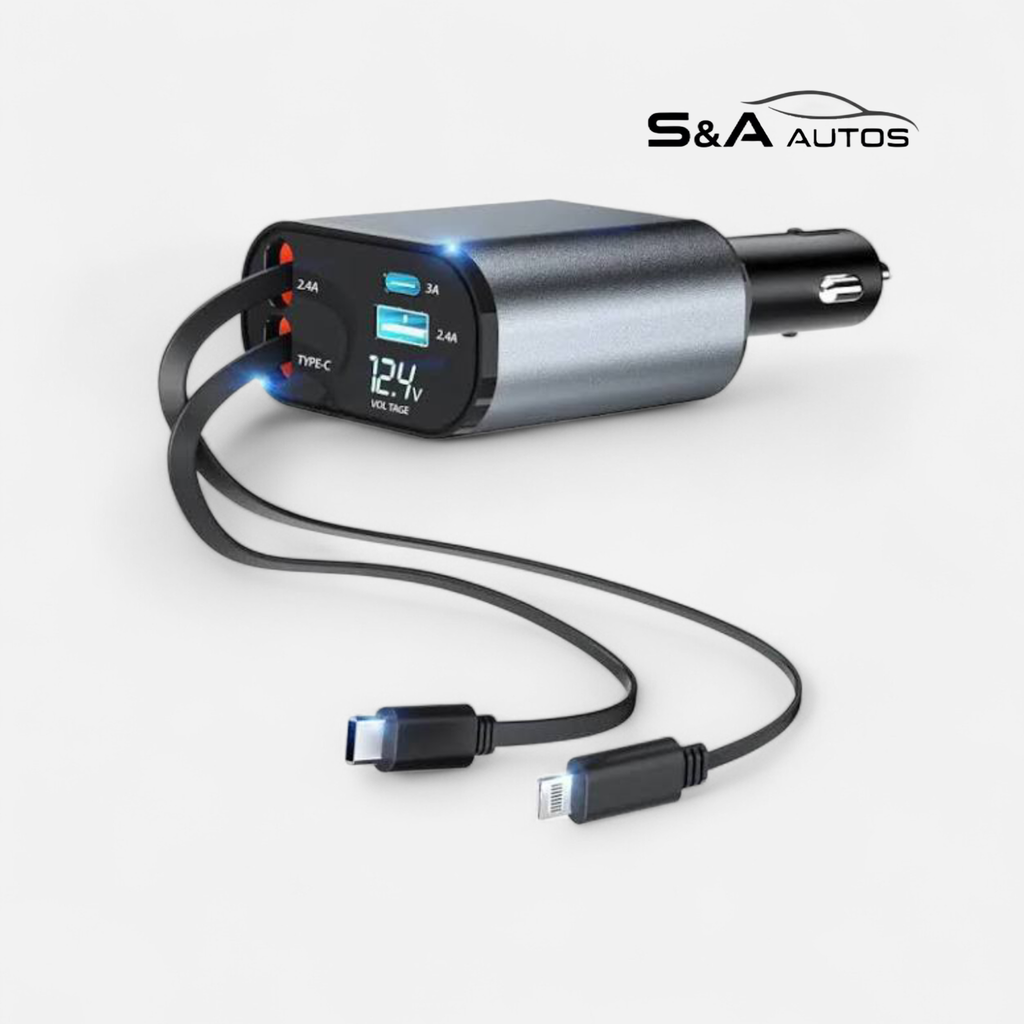Title: 120W Super Fast 4-in-1 Retractable Car Charger | Universal Fast Charging for iPhone & Android