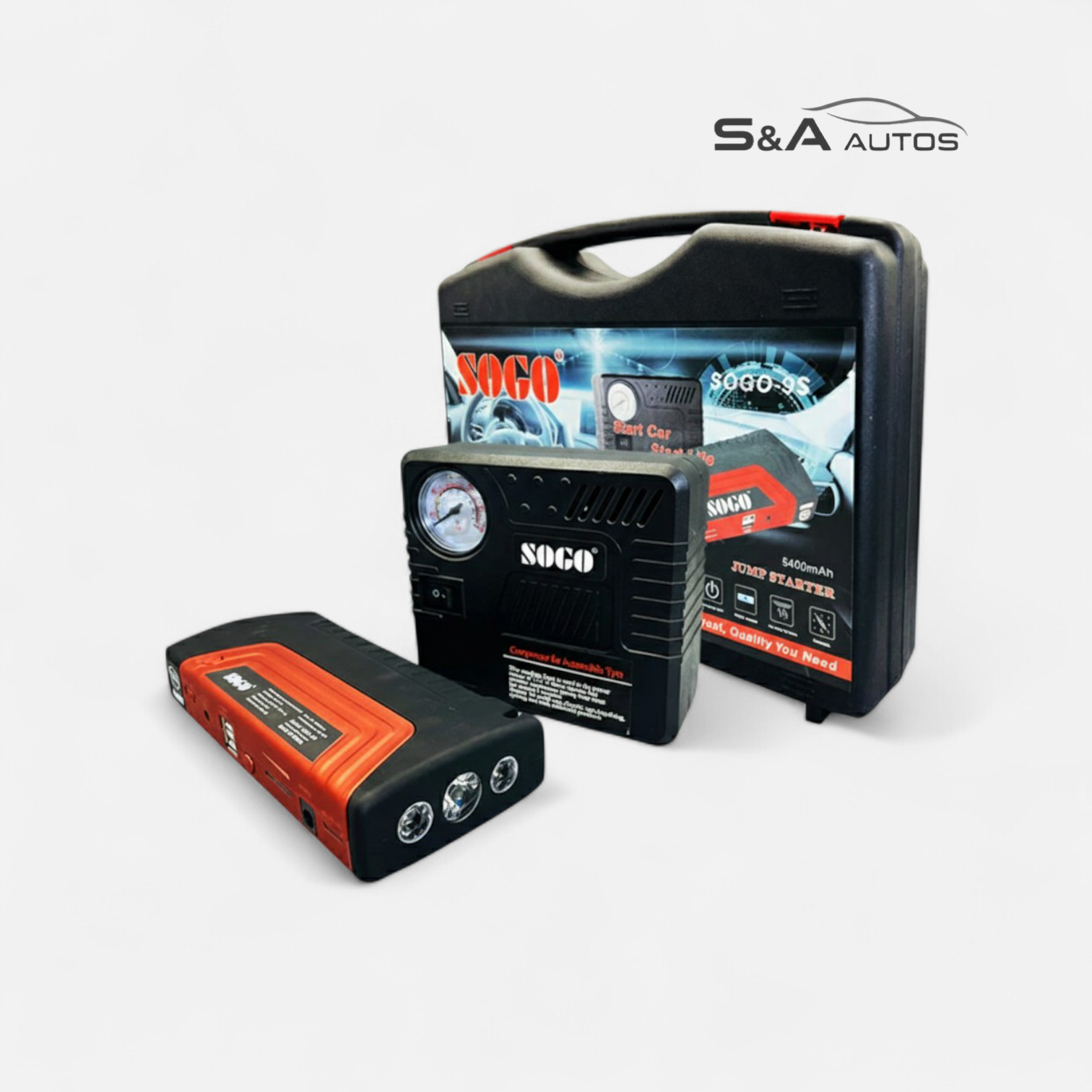 SOGO-95 Smart Car Jump Starter + Tire Inflator Kit – Complete Emergency Combo
