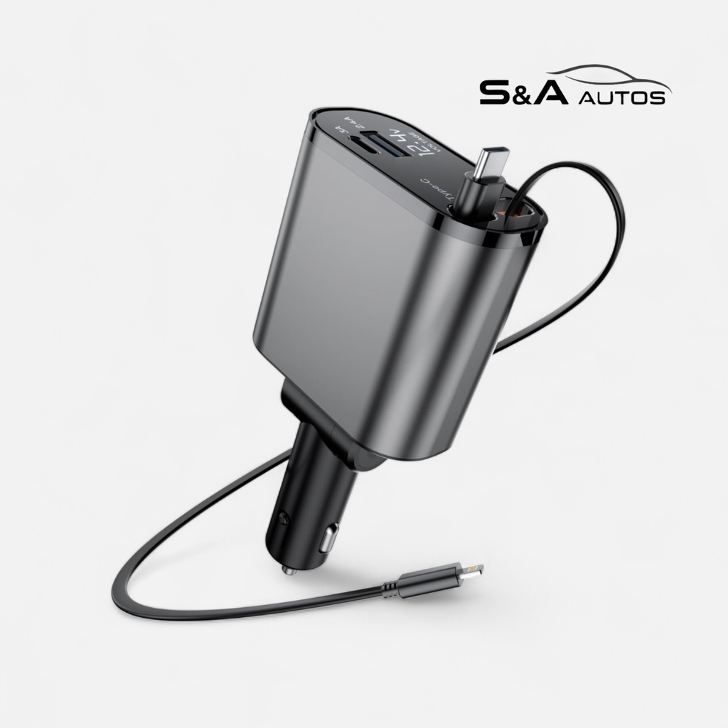 Title: 120W Super Fast 4-in-1 Retractable Car Charger | Universal Fast Charging for iPhone & Android